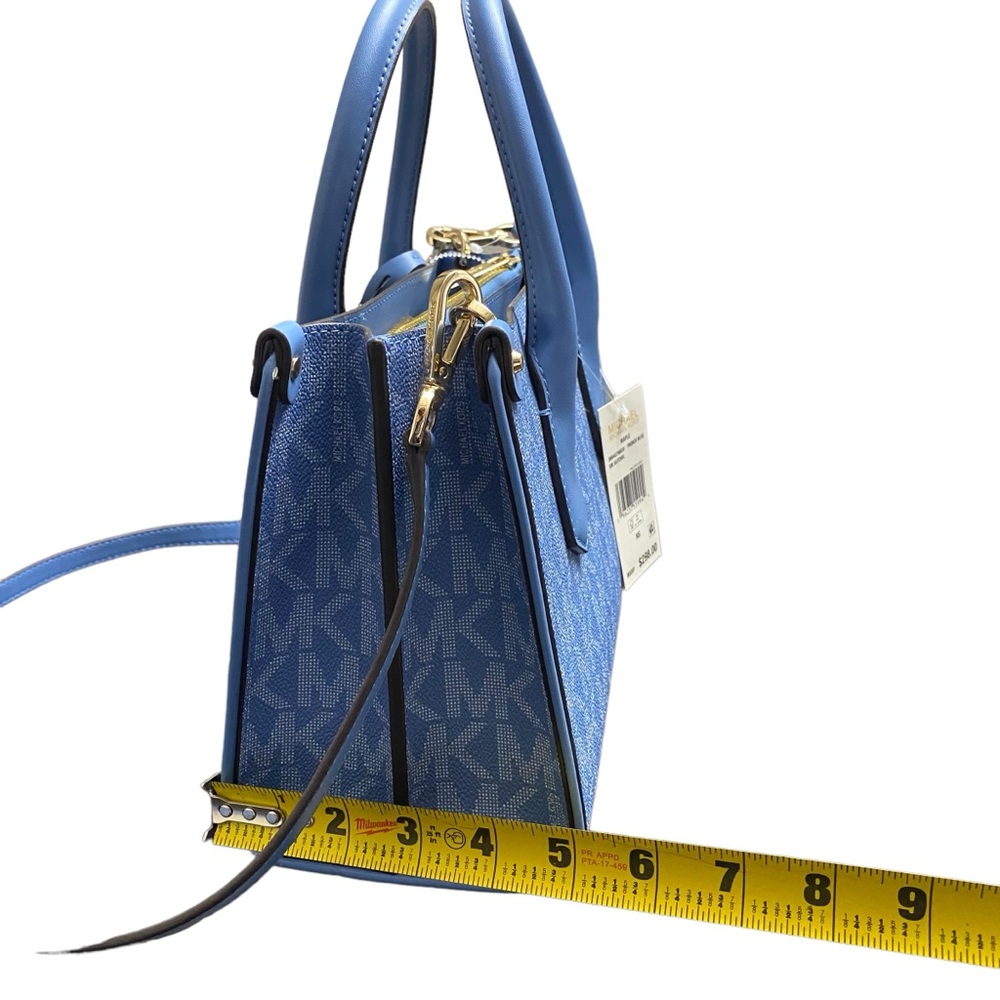New MICHAEL KORS CENTER STRIPE MAPLE SM SATCHEL BRT BLUE WHITE CROSSBODY BAG - Picture 7 of 14